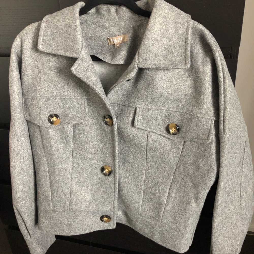 Grey Felt Shacket Bomber Style Made In Italy Fits M